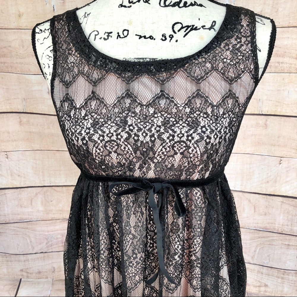 Black Lace Cream Lining High Waist Babydoll Dress - Picture 2 of 10